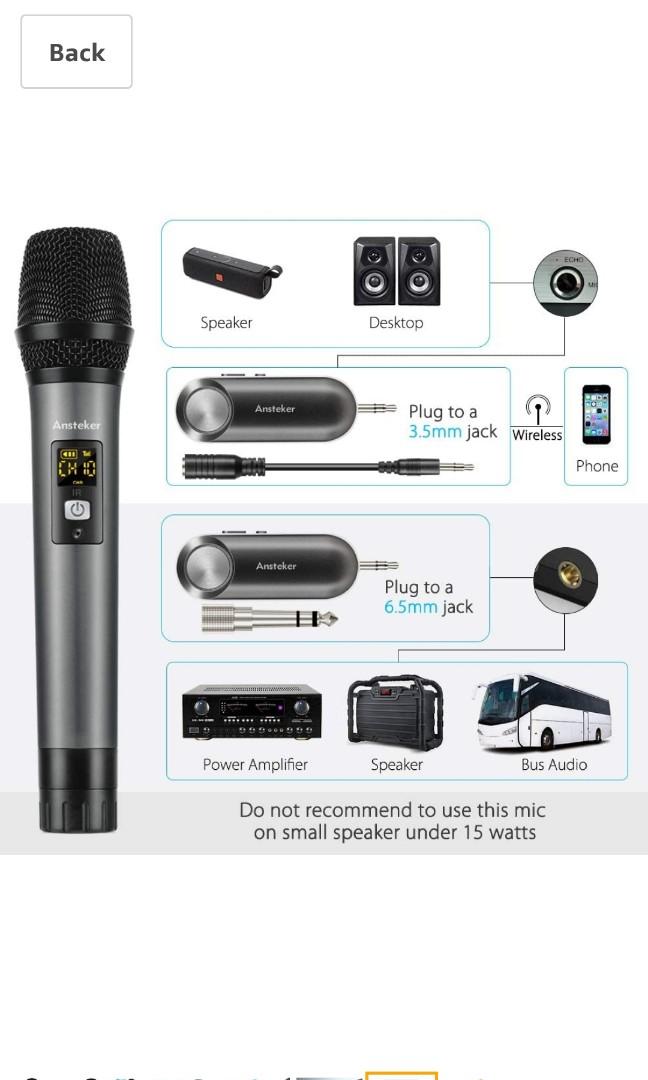 Handheld Wireless Microphone Ansteker UHF Mini Bluetooth Receiver 3.5mm and 6.5mm Output for Conference Karaoke Weddings Church Stage Party 