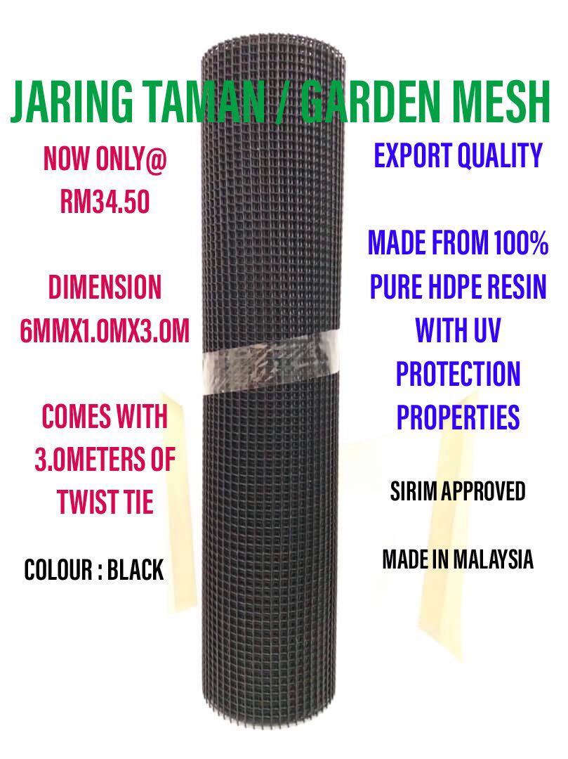 Hdpe 6mm X 1 0m X 3 0m Gate Guard Mesh Garden Mesh Plant Guard Jaring Balcony Jaring Pagar Black Home Furniture Gardening On Carousell Hdpe 6mm X 1 0m X 3 0m Gate Guard Mesh Garden Mesh Plant Guard Jaring Balcony Jaring Pagar Black Home Furniture Gardening On Carousell