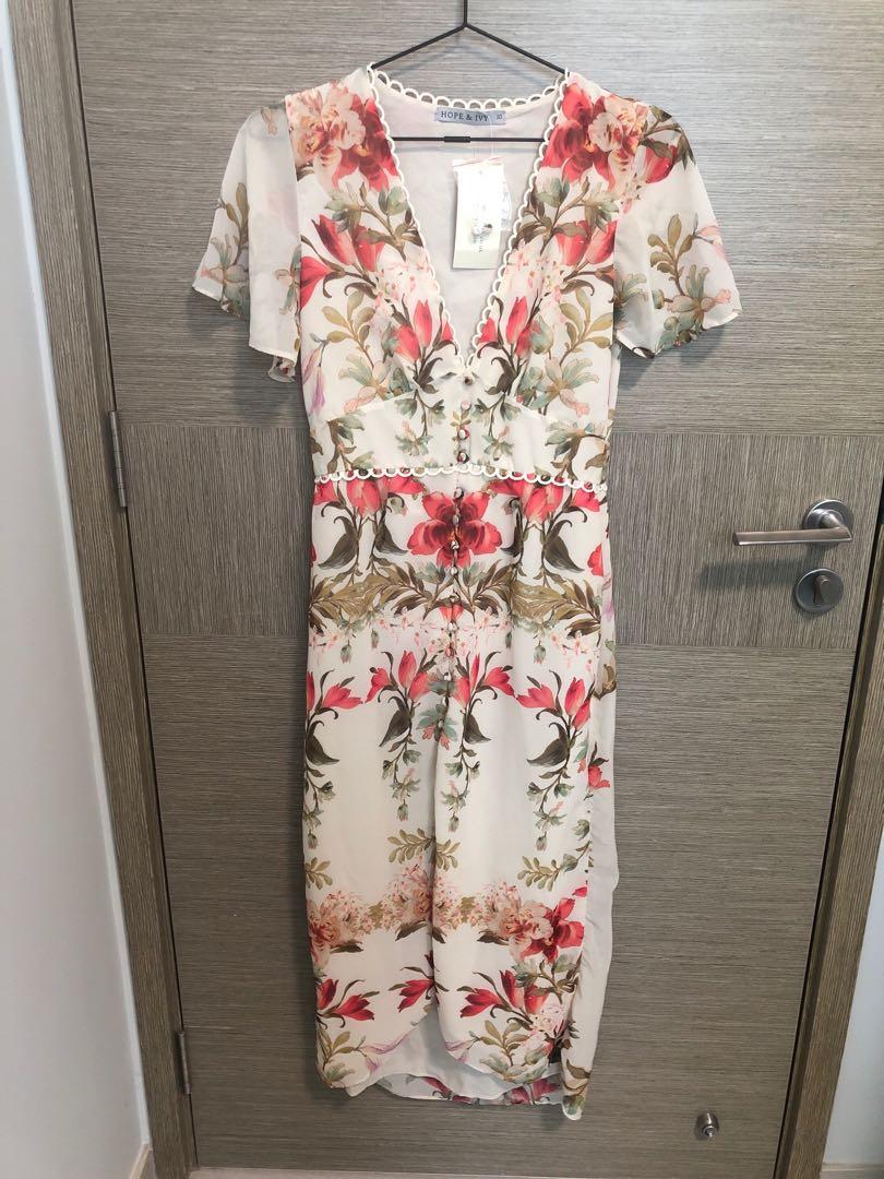 Hope and ivy button front midi with ruched sleeve online