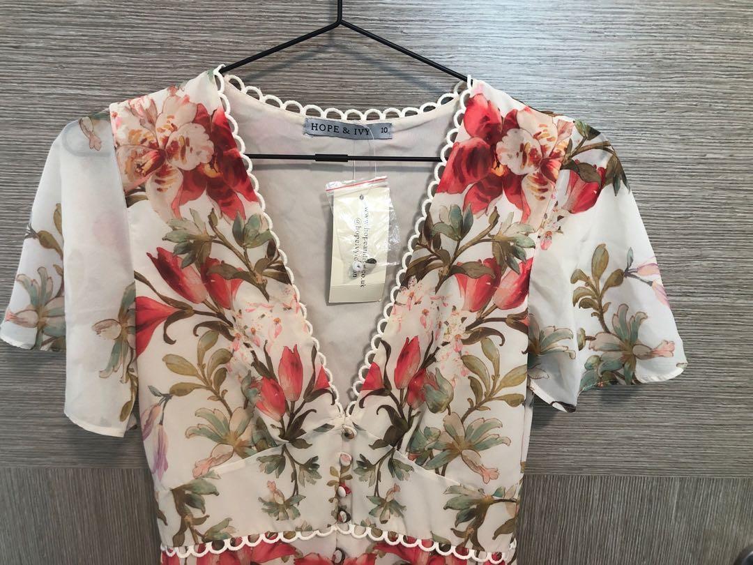 Hope Ivy button front flutter sleeve midi dress in mirrored