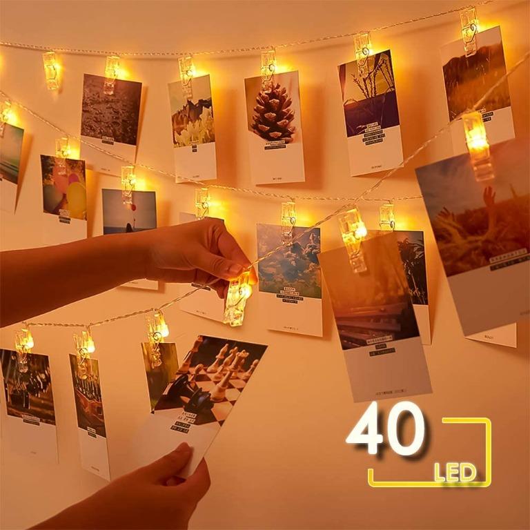 LED Photo Clip String Lights - 16.4 ft/5M 40 Photo Clips Battery