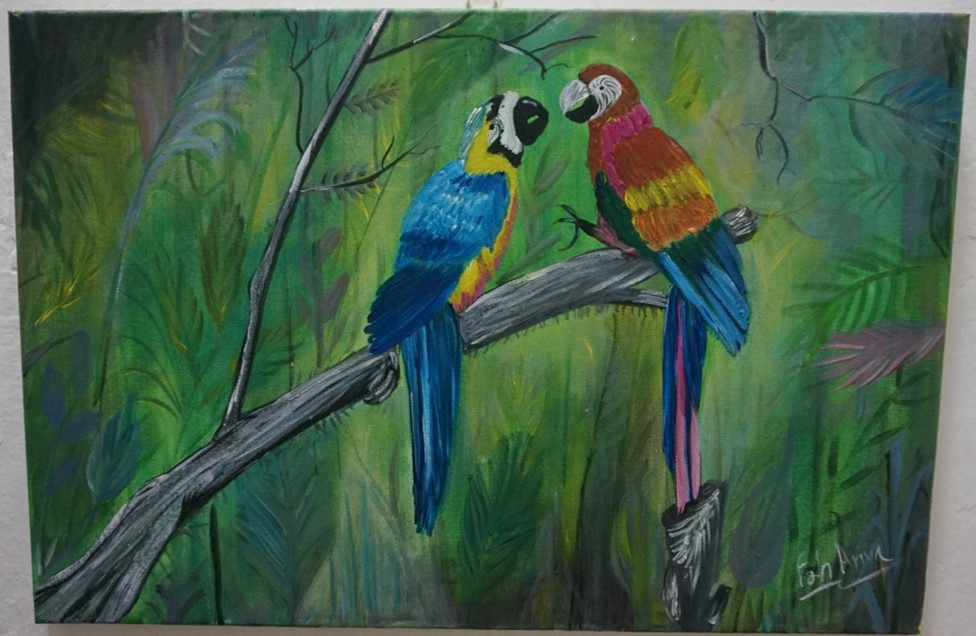 Parrots In Rainforest Acrylic Painting 60x40cm Design Craft
