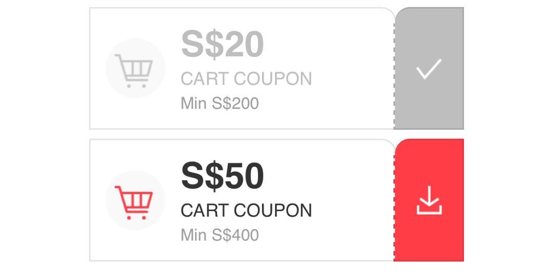 Qoo10 $20 and $50 Cart Coupon, Everything Else on Carousell