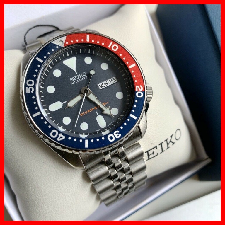 Seiko Automatic Diver Blue Dial Pepsi Bezel Silver Stainless Steel