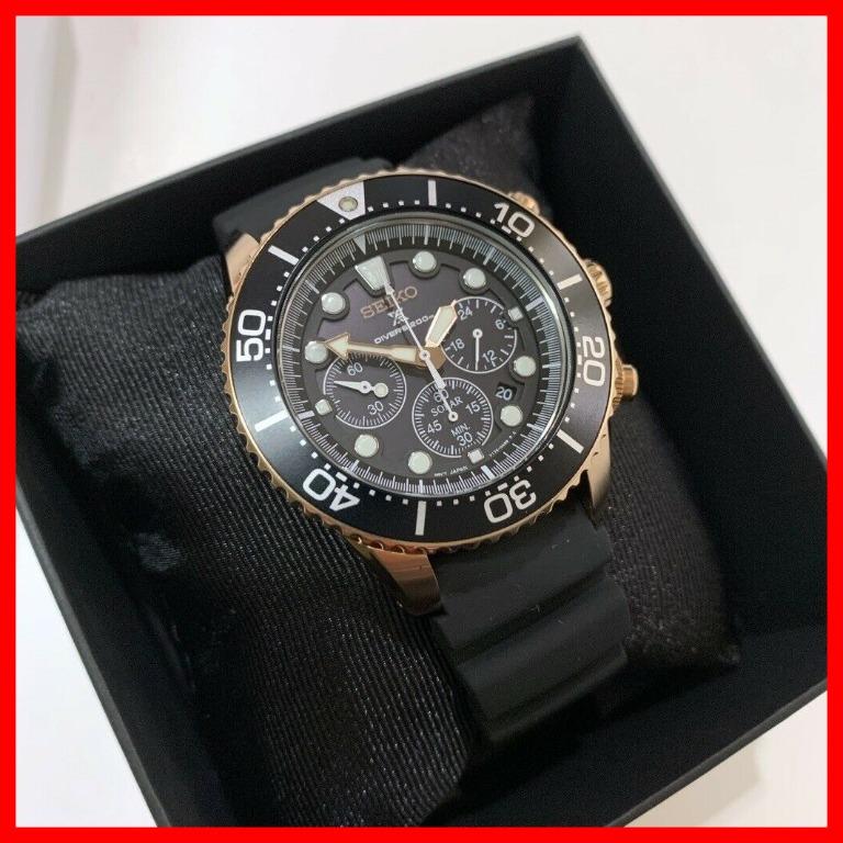 Seiko Solar Chronograph Prospex Diver Rose Gold Black Rubber Strap Men Watch,  Men's Fashion, Watches & Accessories, Watches on Carousell