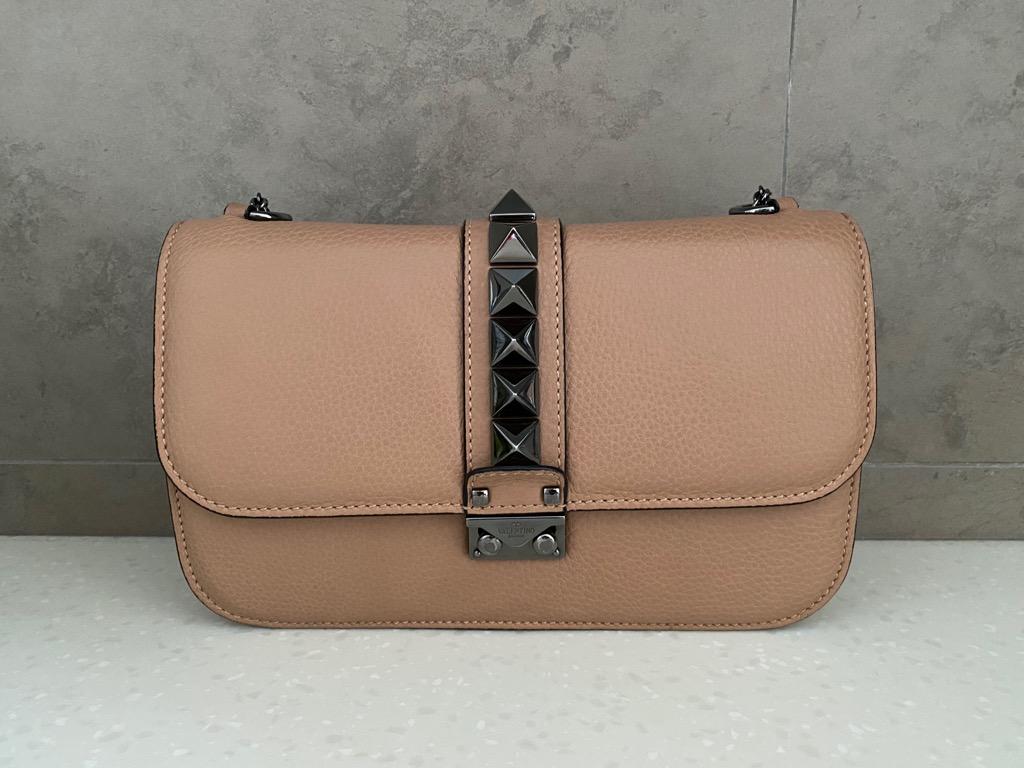 Valentino Beige Leather Medium Rockstud Lock Flap Bag Valentino