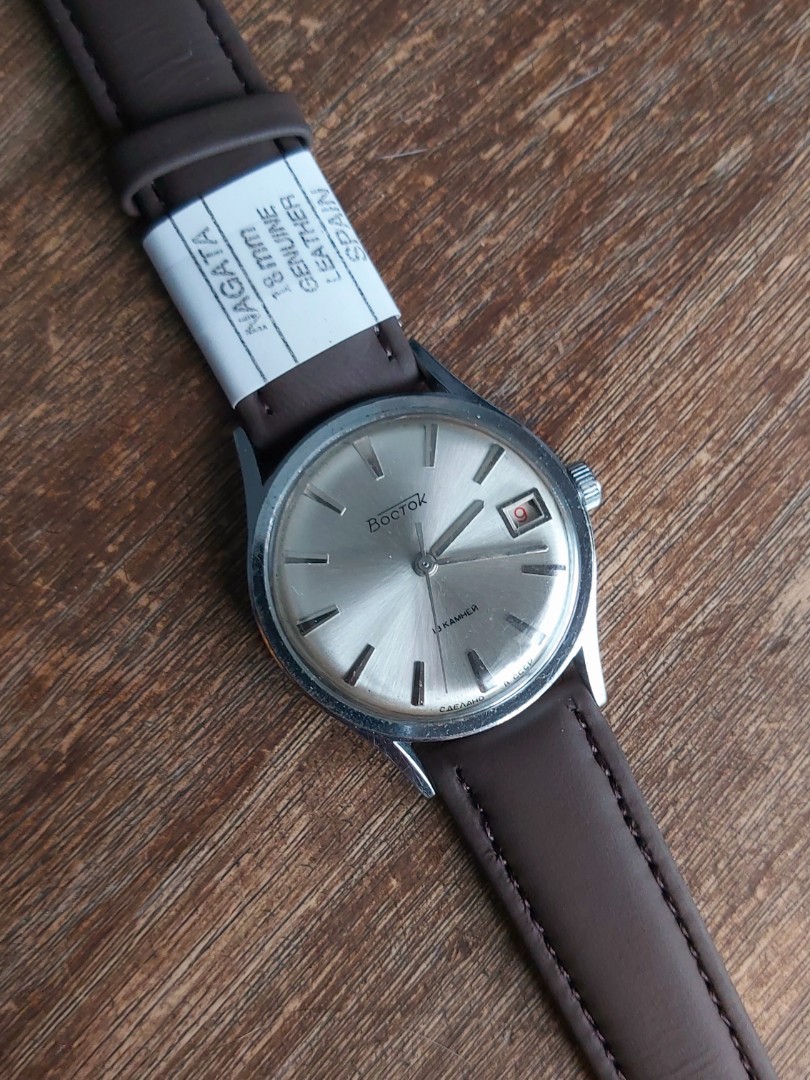 VINTAGE Vostok Dresswatch with Date Window and Nagata Leather Watch Strap