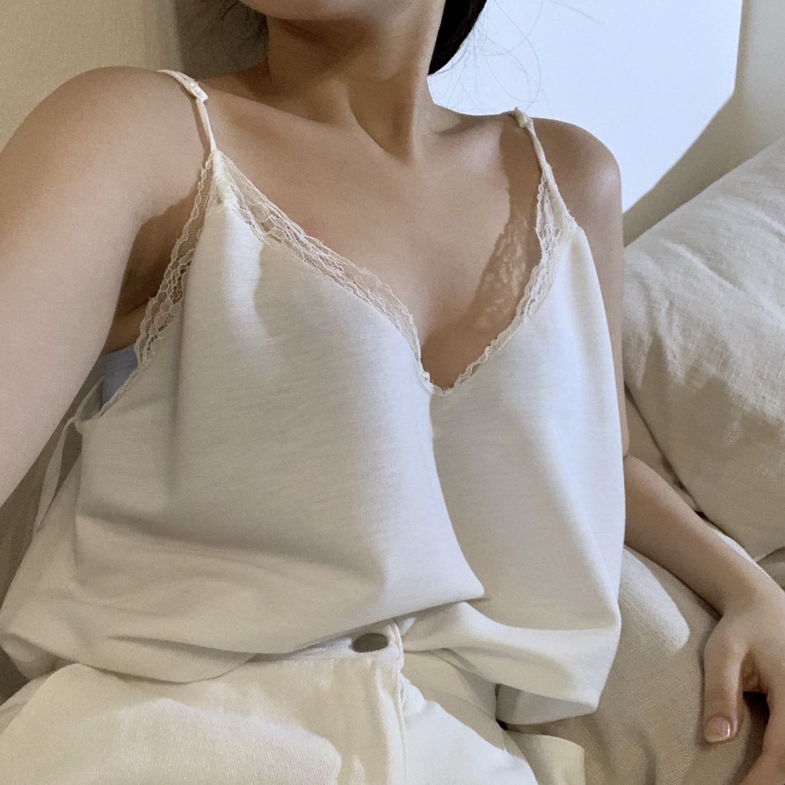 Soft white lace-trimmed slip dress for women, summer A-line short dress