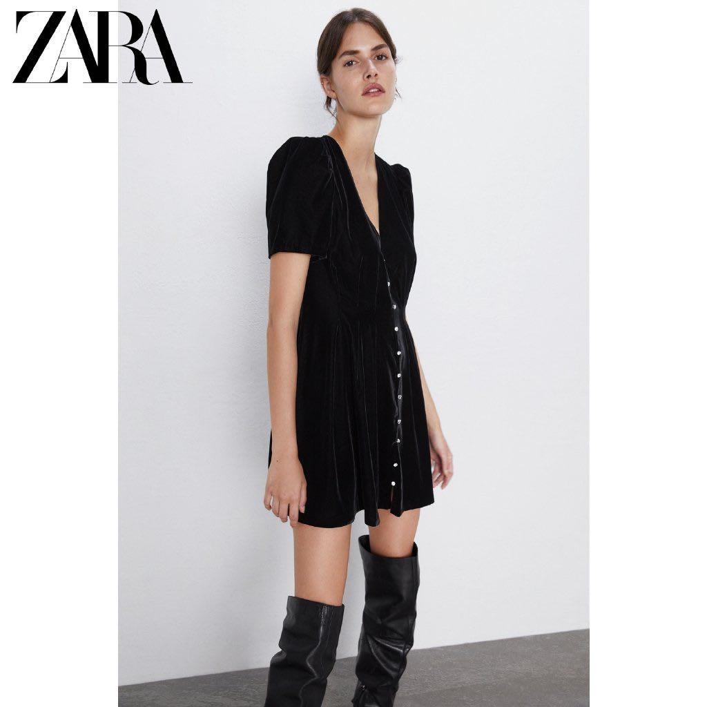 Zara Black Velvet Mini Dress, Women's ...