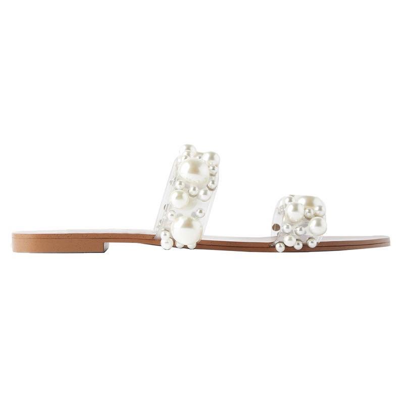 zara flat vinyl pearl bead sandals