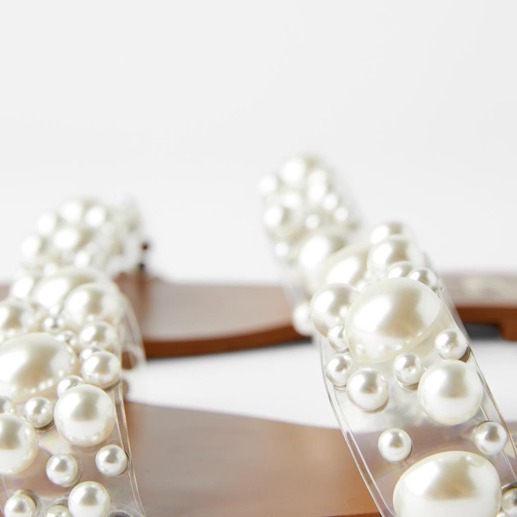 zara flat vinyl pearl bead sandals