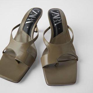 Zara Square Toe Heeled Asymmetric Sandals