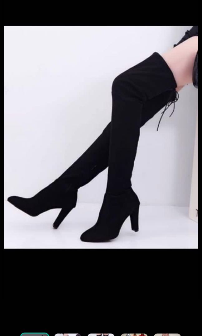 Black high knee boots, Women's Fashion 