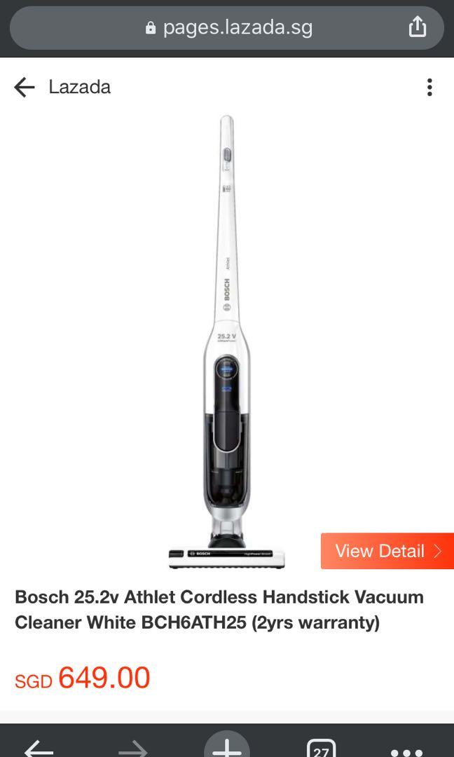 Bosch 25.2v Athlet Cordless Handstick Vacuum Cleaner White, TV & Home