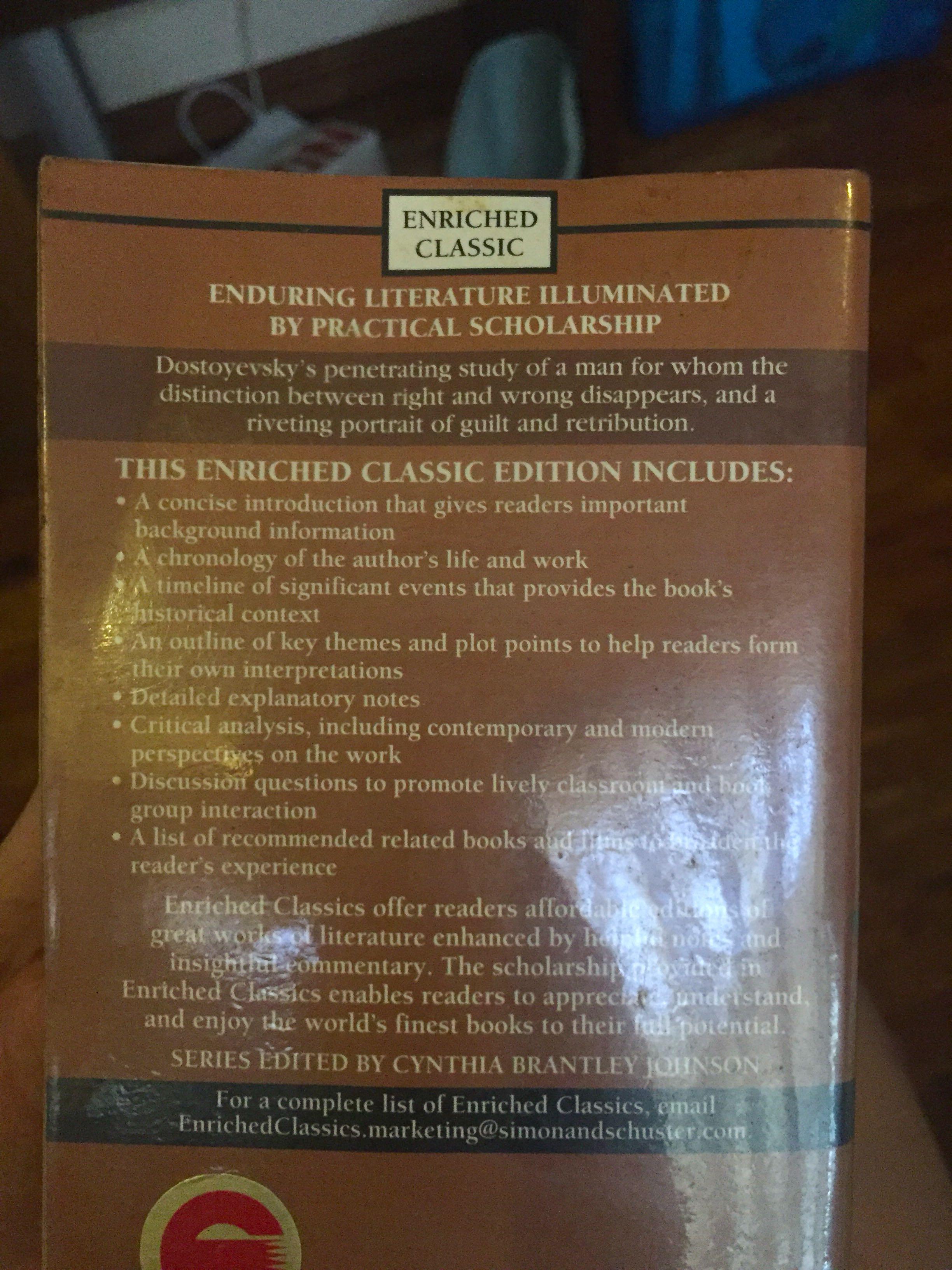 Crime and Punishment by Fyodor Dostoyevsky (Category: Storybooks) located in Quezon City. Submitted by krishreads (Listing ID 1008465748, Image 2). Description: In very good condition. No markings or creased pages at all. CAN DELIVER DURING ECQ. #inQC #inPasig #inMandaluyong #inMakati.