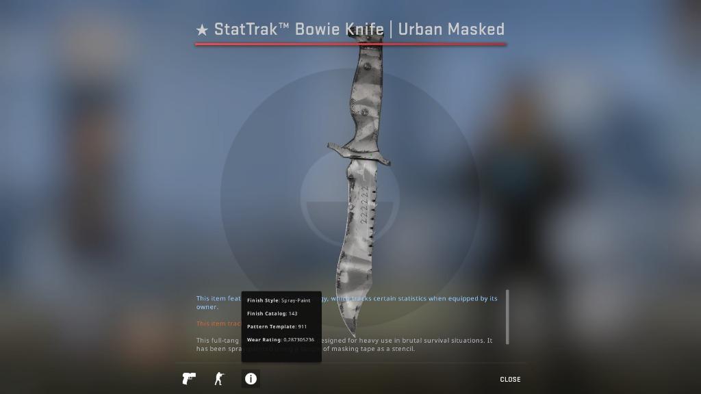 Csgo Stattrak Bowie Knife Urban Masked Field Tested Csgo Knives Csgo Knife Skin Toys Games Video Gaming In Game Products On Carousell