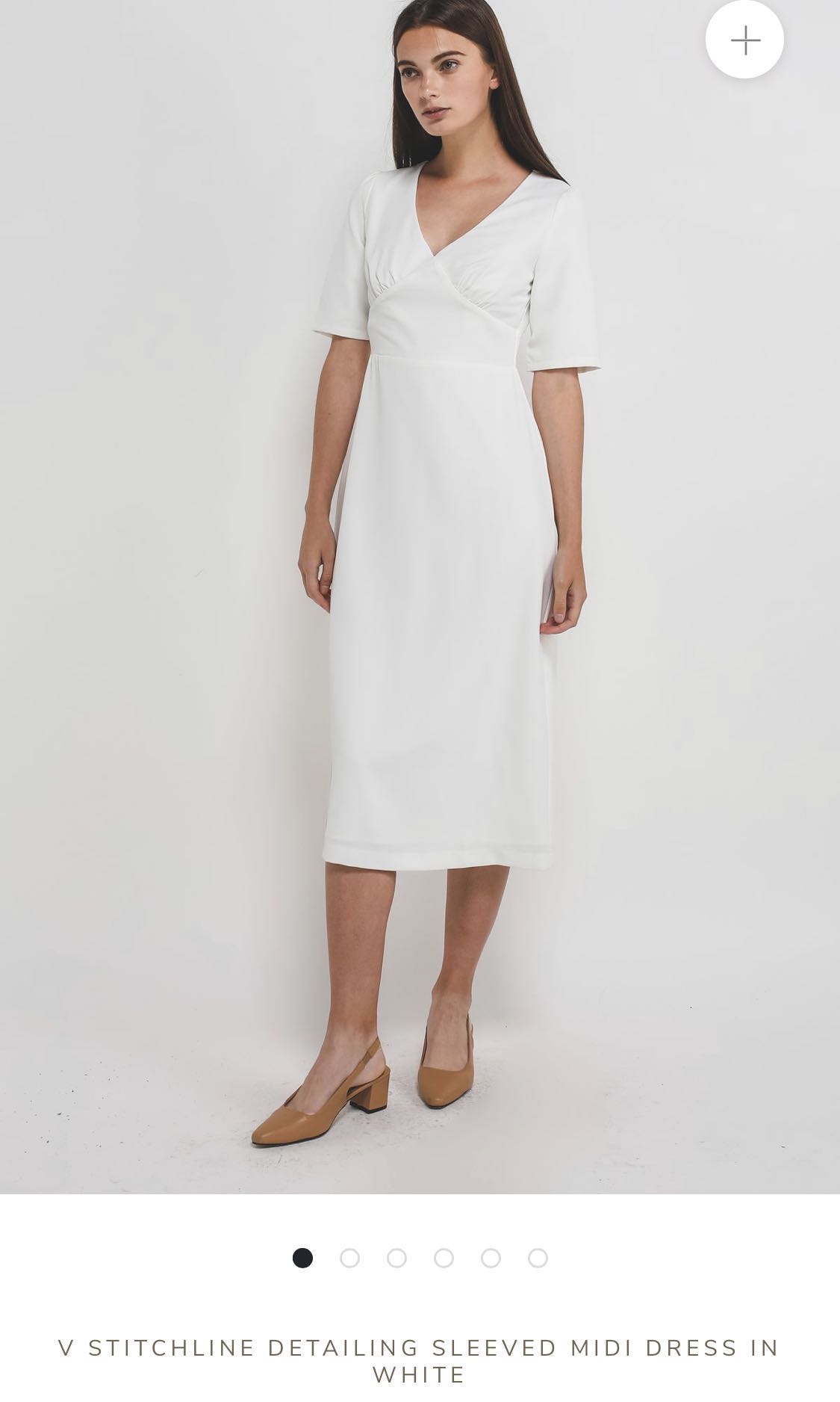 Klarra V Stitchline Detailing Sleeved Midi Dress (White), Women's ...