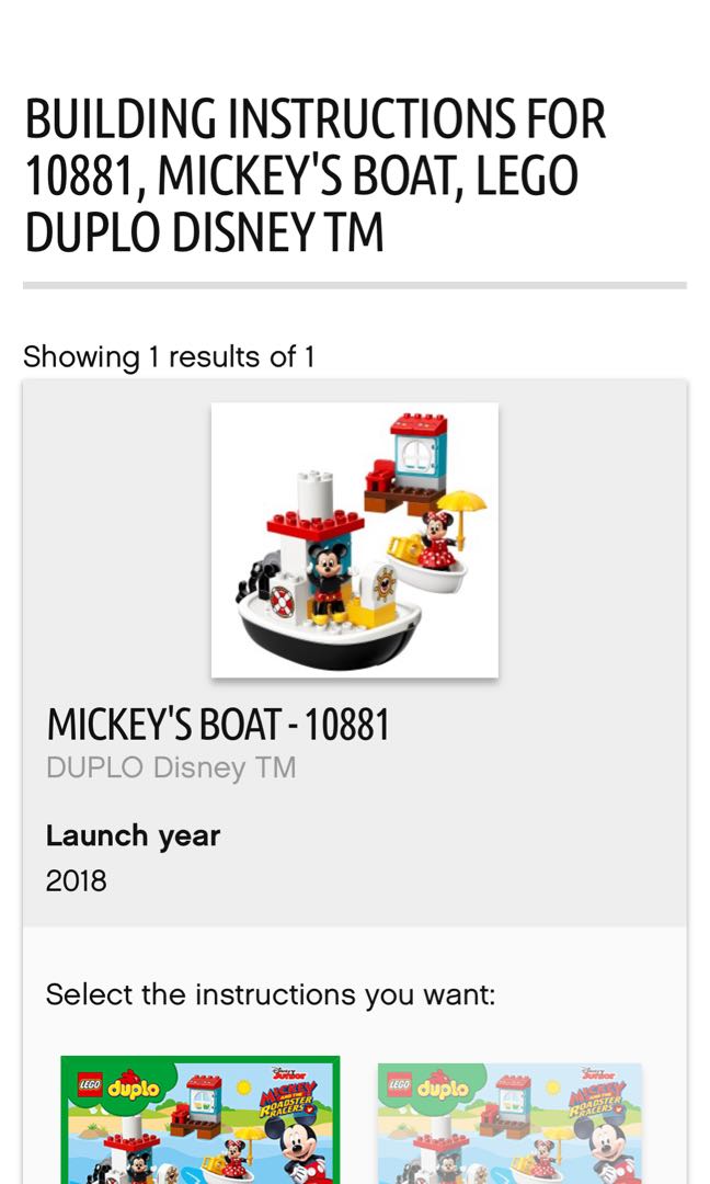 duplo mickey boat instructions