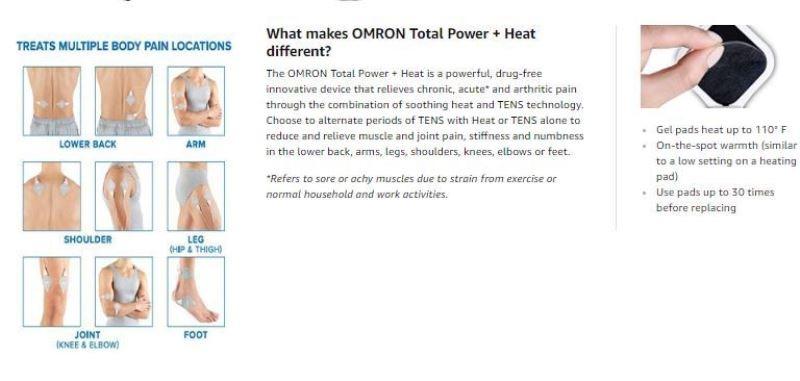 Omron Total Power and Heat TENS Unit for Chronic, Acute, Arthritic