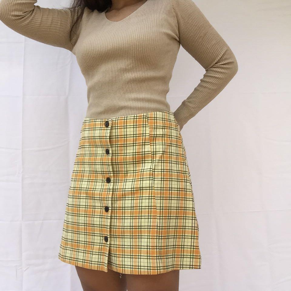 Monki Plaid Yellow Skirt Women s Fashion Bottoms Skirts on