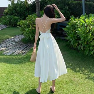 PO FREEPOS Satin V-neck Deep Plunge Sexy Backless Slip Long Dress, Women's  Fashion, Dresses & Sets, Traditional & Ethnic wear on Carousell