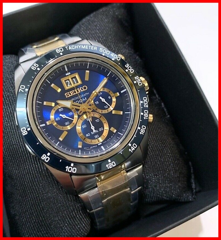 Seiko Lord Chronograph Tachymeter Blue and Gold Dial Silver Stainless Steel  Men Watch, Men's Fashion, Watches & Accessories, Watches on Carousell
