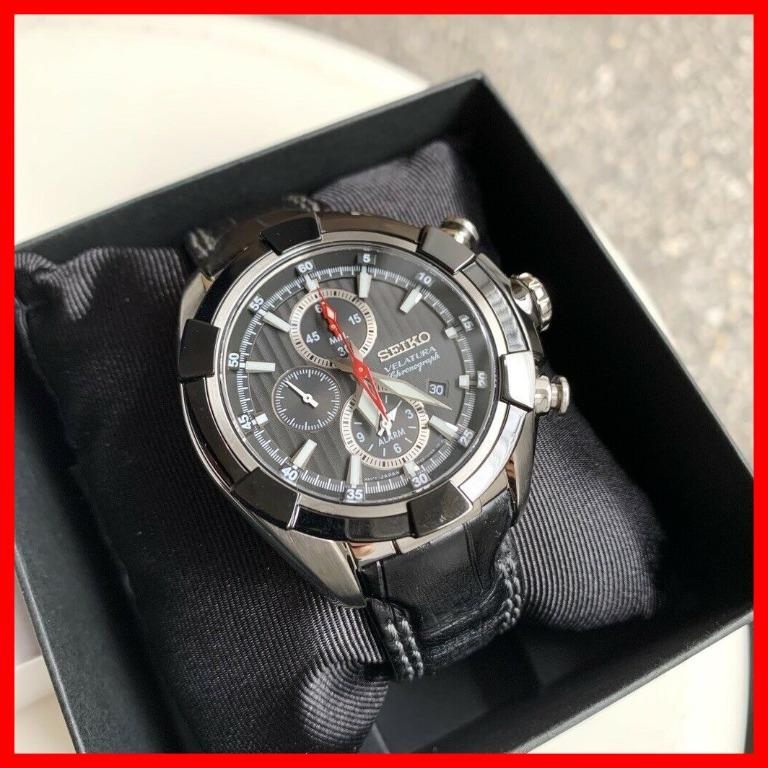 Seiko Velatura Chronograph Black Dial Leather Strap Men Watch, Men's  Fashion, Watches & Accessories, Watches on Carousell