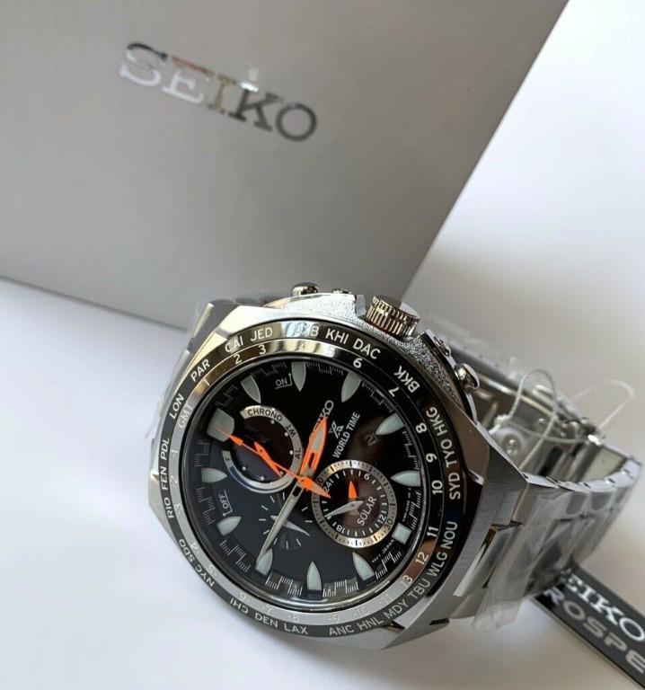 Seiko World Time Prospex Solar Chronograph Silver Stainless Steel Men Watch,  Men's Fashion, Watches & Accessories, Watches on Carousell