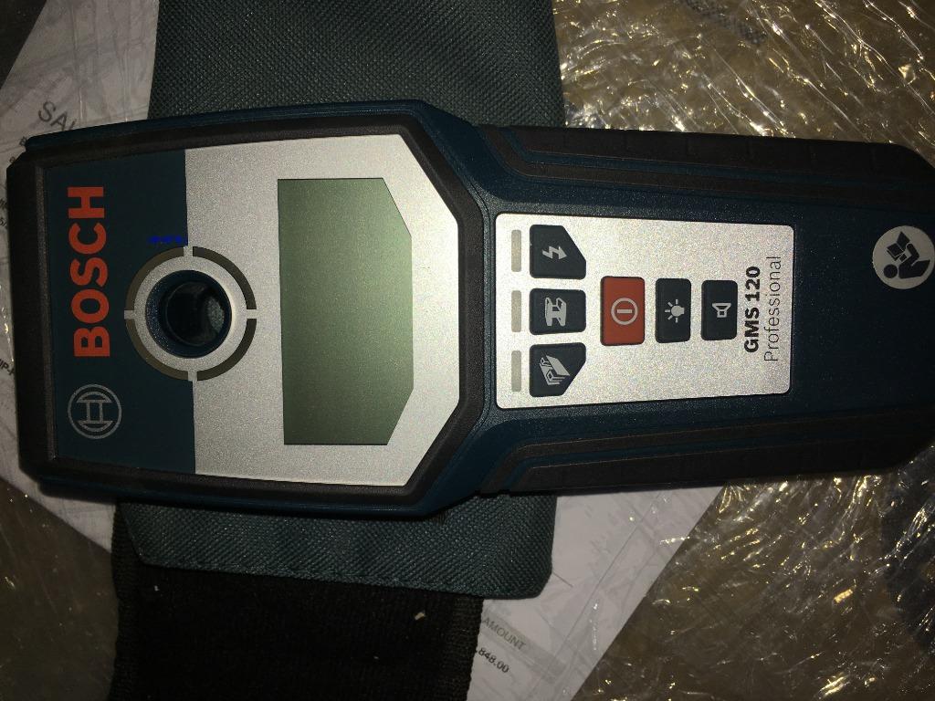 Bosch GMS 120 Professional Multi-Detector (Category: Construction Tools & Equipment) located in Davao. Submitted by alex_lorana (Listing ID 1008999880, Image 1). Description: Bosch GMS 120 Professional Multi-Detector 100% working fine battery not included slightly used SPECIFICATIONS: - Detectable materials: Ferrous metals, non-ferrous metals, wooden studs, live cables - Max. detection depth: 120 mm - Detection depth, steel, max.: 120 mm - Detect