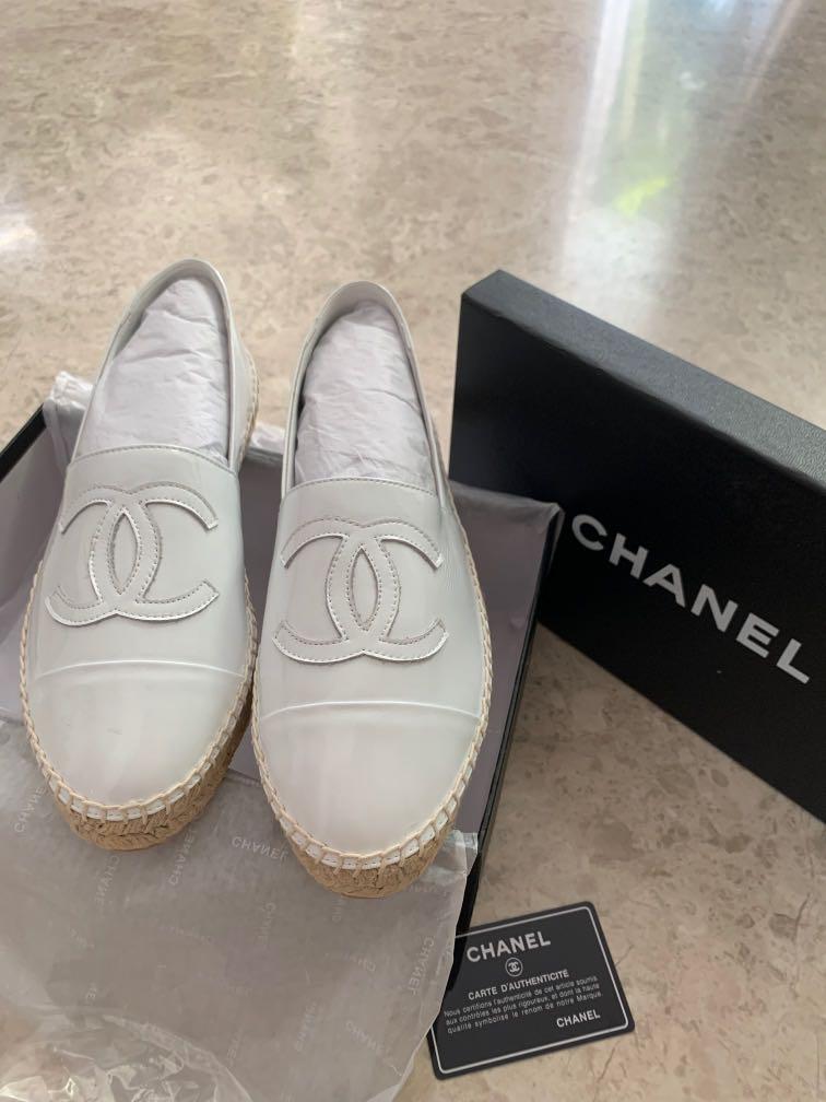 Chanel Espadrilles White Patent Leather 
