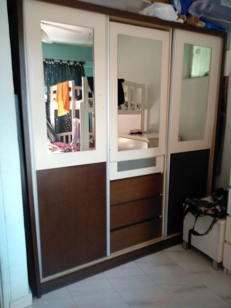 Delivery Cheap 3 Doors Mirror Wardrobe Furniture Shelves Drawers On Carousell