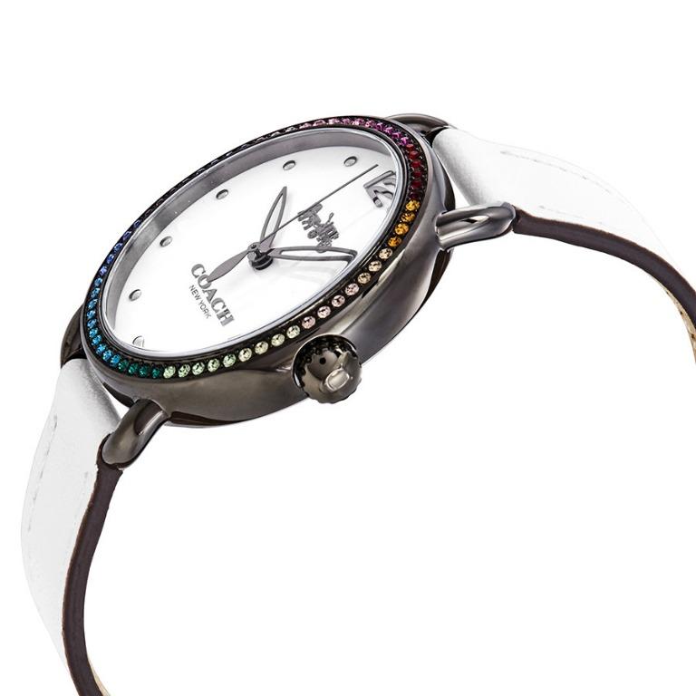 Coach Delancey Crystal White Dial White Leather Ladies Watch