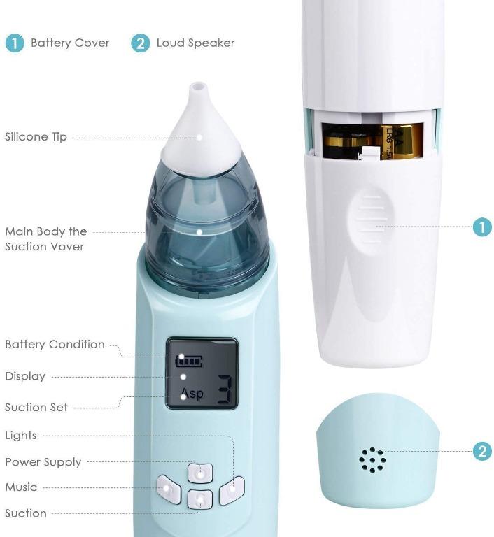 F067 INTEY Baby Nasal Aspirator Electric Nasal Aspirator with Adjustable Music and 3 Colors Flashing Lights Effective Nose Suction with 3 Suction