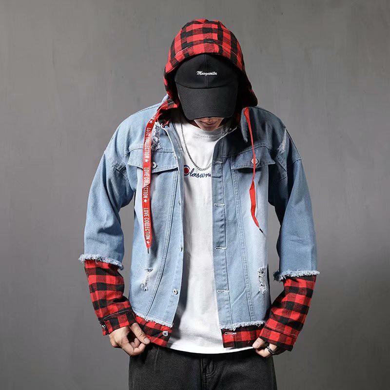 checkered denim jacket mens