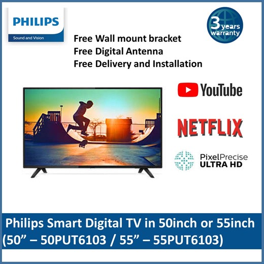 New 50 Philips 4k Smart Tv Youtube Netflix Free Antenna Wall Mount Delivery Home Appliances Tvs Entertainment Systems On Carousell