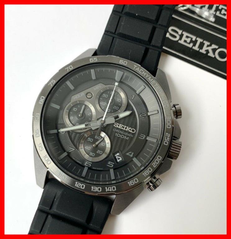 Seiko Chronograph Tachymeter Black Dial Black Rubber Men Watch, Men's  Fashion, Watches & Accessories, Watches on Carousell