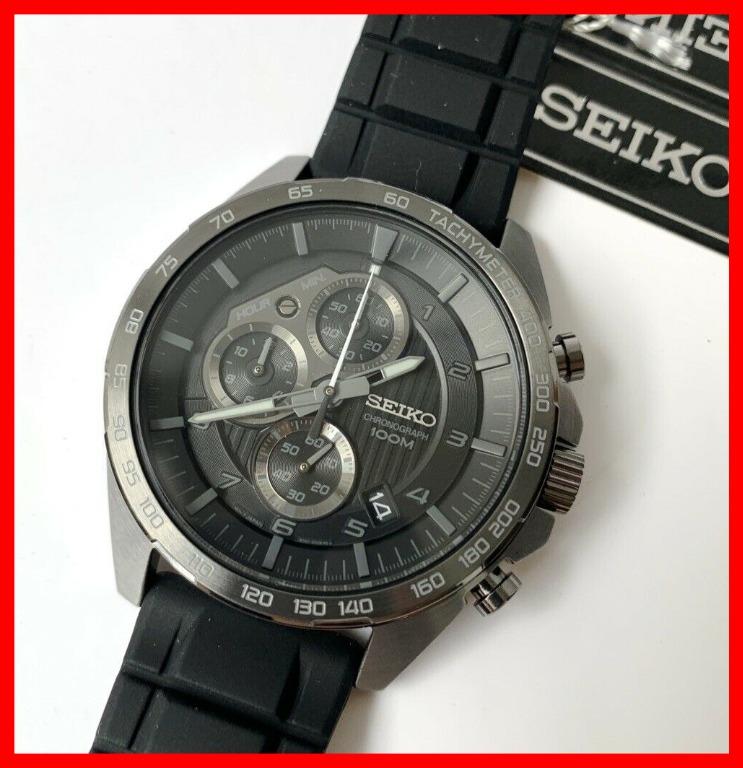 Seiko Chronograph Tachymeter Black Dial Black Rubber Men Watch Men S Fashion Watches On Carousell
