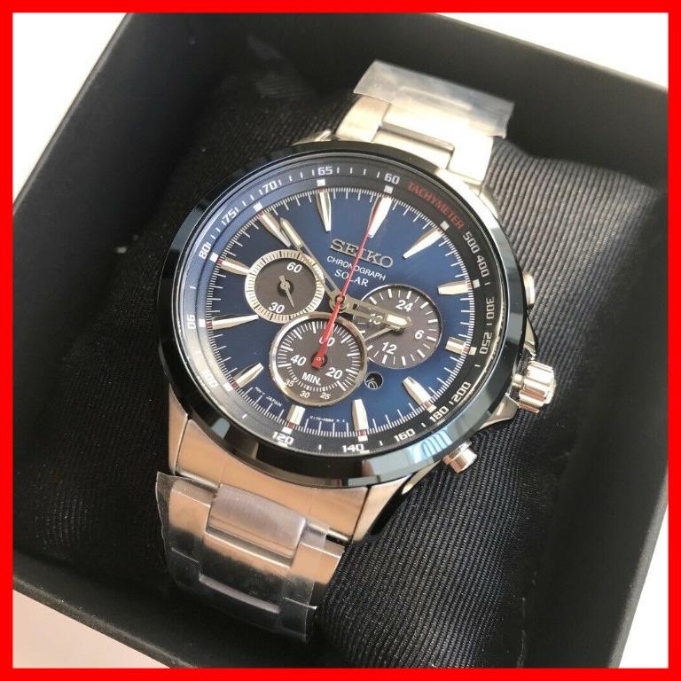 Seiko Solar Chronograph Tachymeter Blue Dial Silver Stainless Steel Men Watch Men S Fashion Watches On Carousell