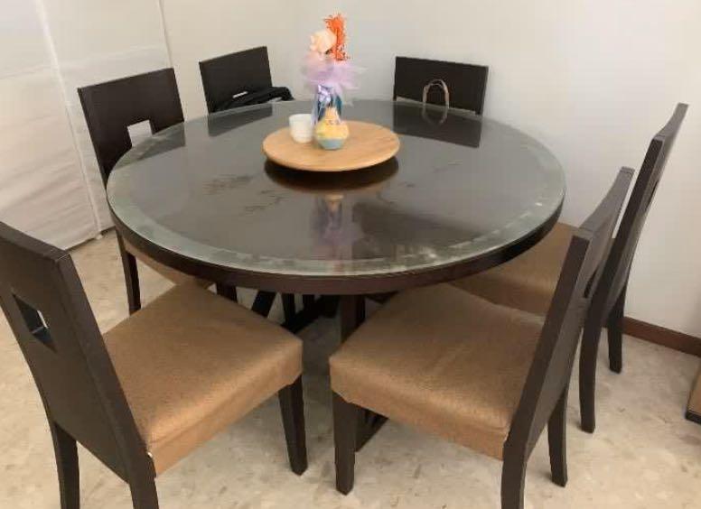 Solid Wood 6seater Dining Table With Glass Top With Chairs Furniture Tables Chairs On Carousell