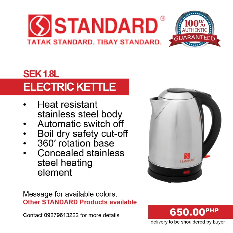 STANDARD Electric Kettle (SEK 1.8L), TV & Home Appliances, Kitchen