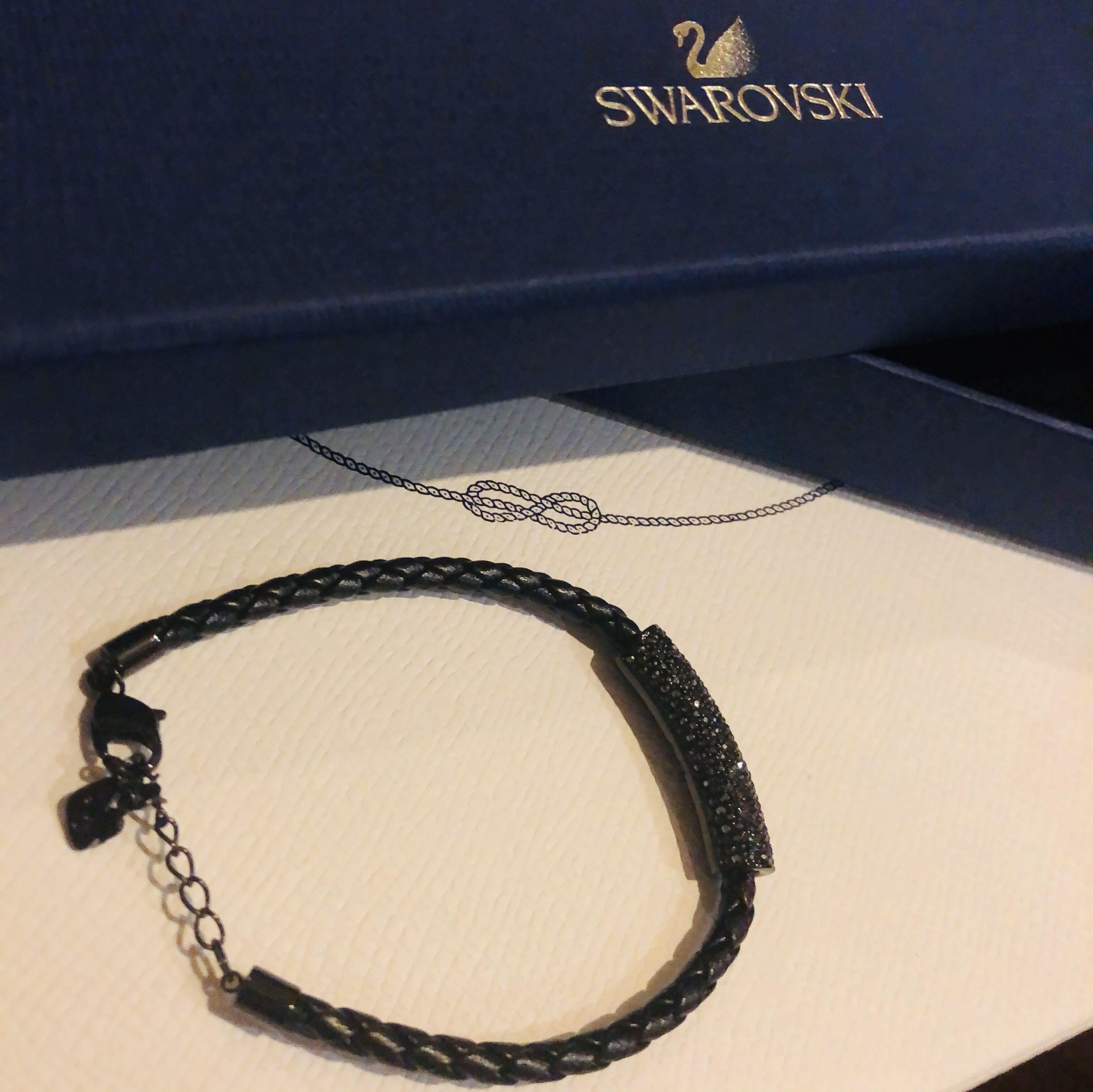 Braided Leather Swarovski Black Leather Bracelet Swarovski
