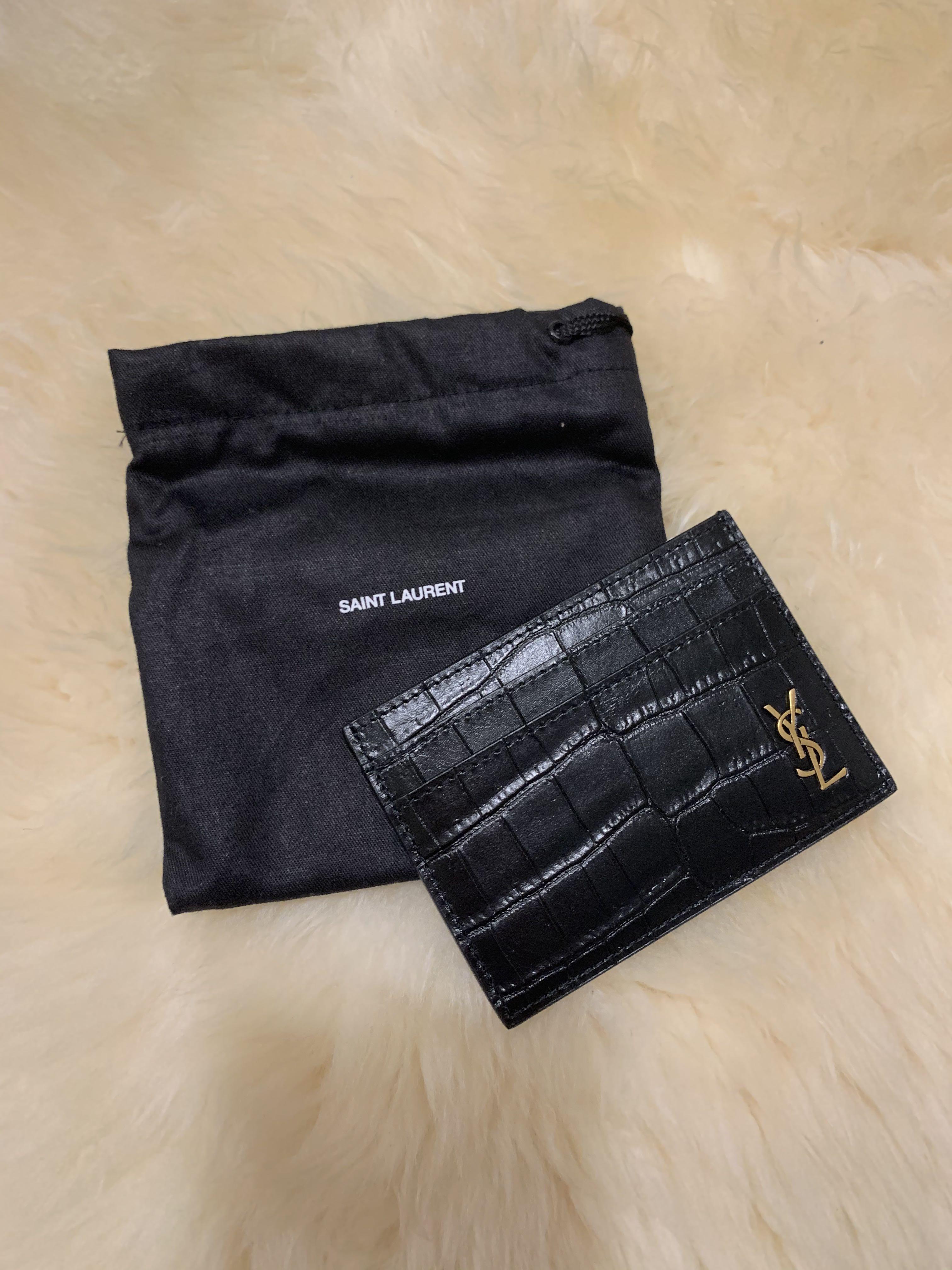 Tiny Monogram Card Case in Crocodile Embossed Matte Leather