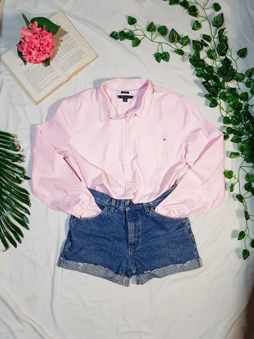 Tommy Hilfiger Women s Pink Button Down Shirt Women s Fashion