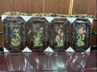 東鼎二手家具【全館自取價】竹蘭梅菊實木框青玉雕刻掛畫*藝品*四君子