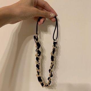 韓國氣質黑色金鍊髮帶