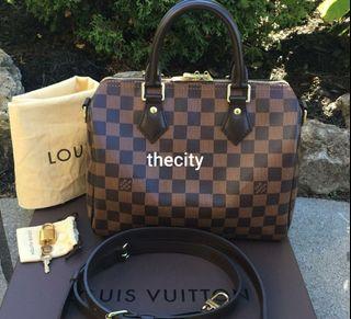 LOUIS VUITTON Monogram Speedy 25 Bandolier Handbag M41113 Brown 100%  Authentic