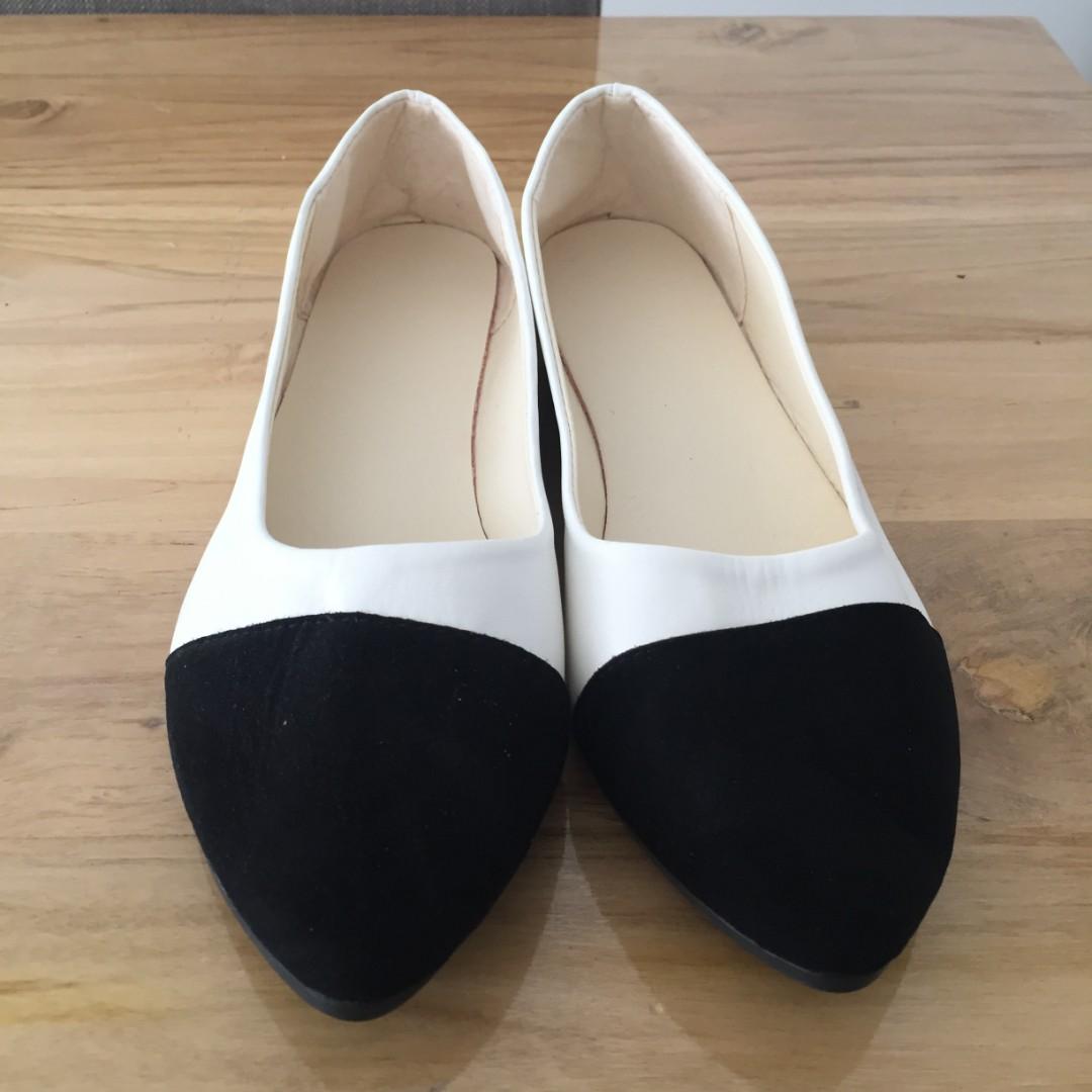 Black and white flats shoes, Women's 
