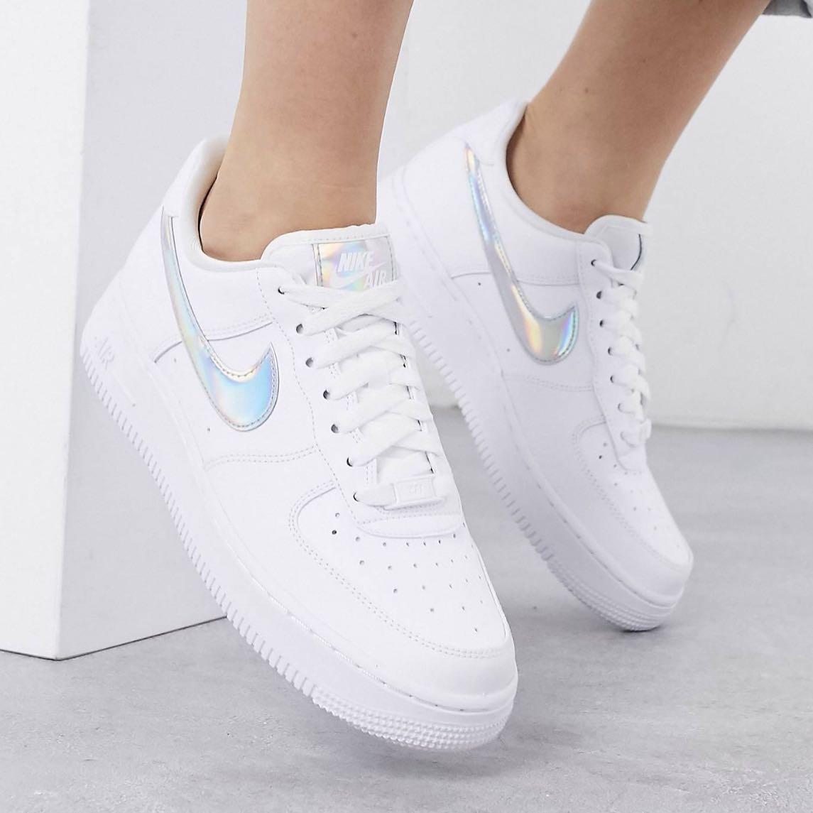 nike white & silver air force 1 essential trainers