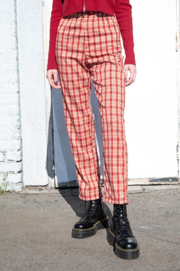 orange tartan pants