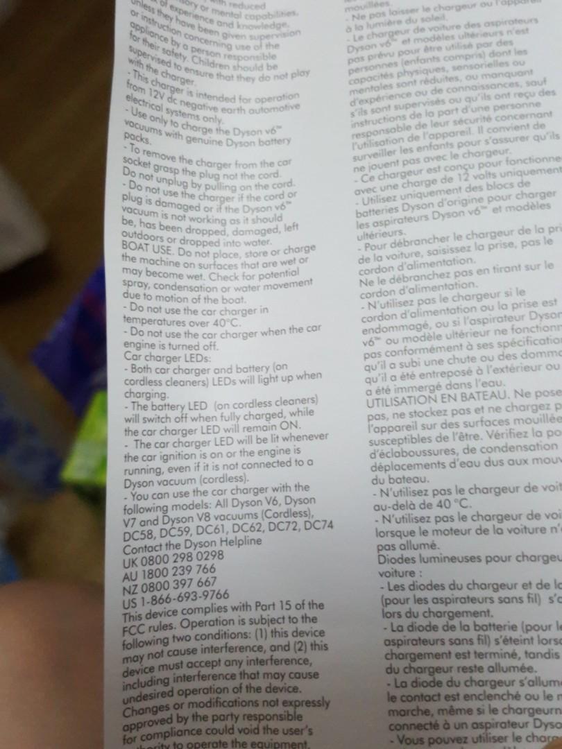 Car Dyson 12v Vacuum Car Charger For V6 V7 V8 Electronics Others On Carousell